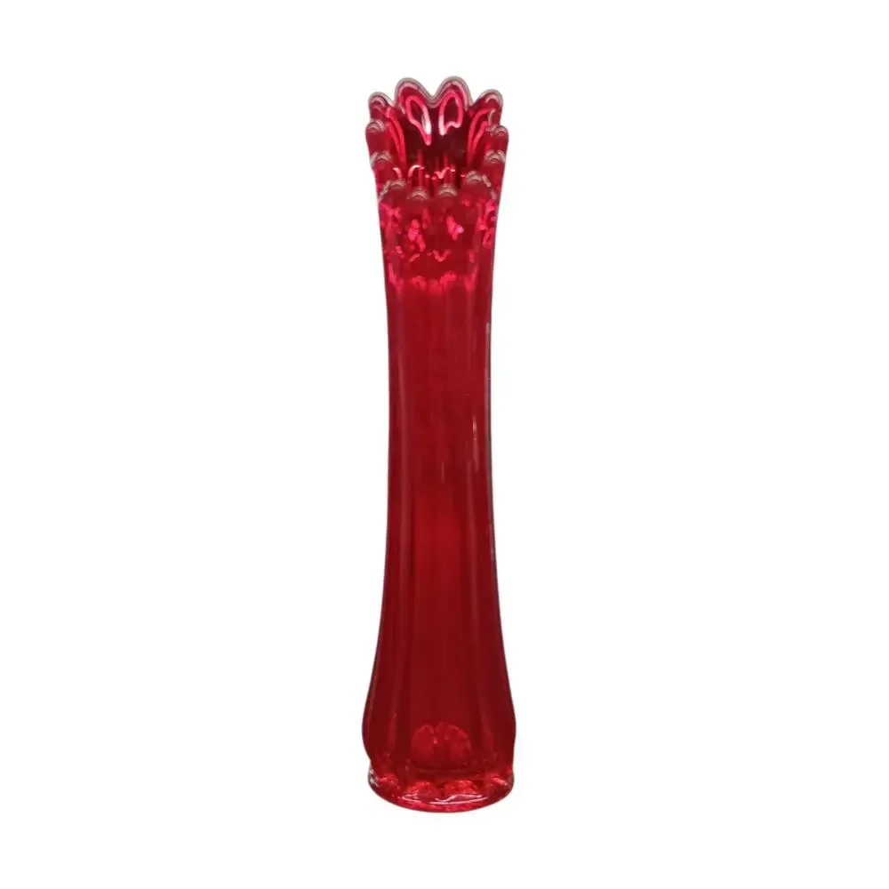 Vintage LE Smith 60’s MCM Ruby Red Glass Swung Vase 11 1/2